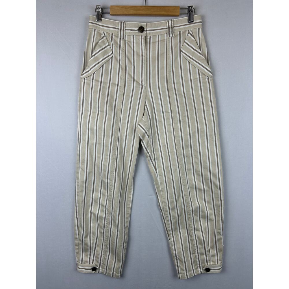 Pearl by Lela Rose Striped Barrel Leg Ankle Pants Cream/Brown Women's Size 6